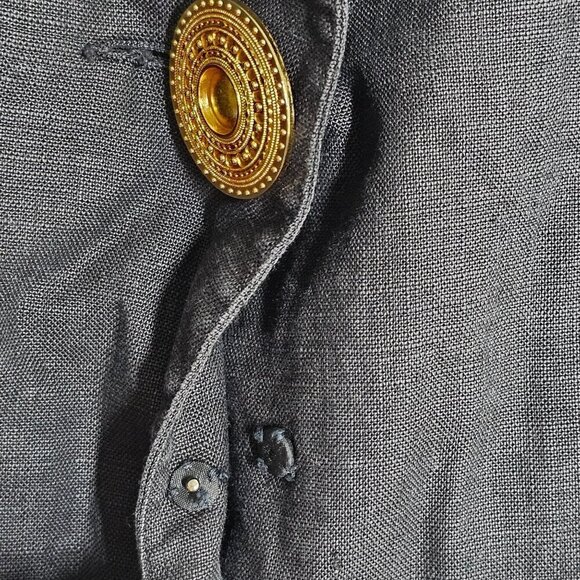 Vintage Linen Button Front Mandarin Collar Midi Dress‎ 80s-90s Women's S/M, 10 - Picture 8 of 14